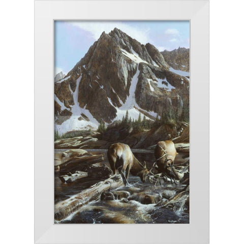 Mountainside Elk II White Modern Wood Framed Art Print by Daniel, Kevin