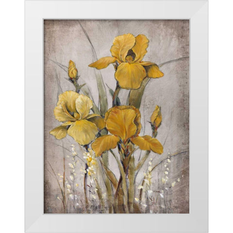 Golden Irises II White Modern Wood Framed Art Print by OToole, Tim