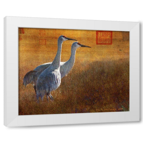 Walking Cranes White Modern Wood Framed Art Print by Vest, Chris