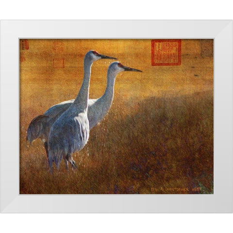 Walking Cranes White Modern Wood Framed Art Print by Vest, Chris