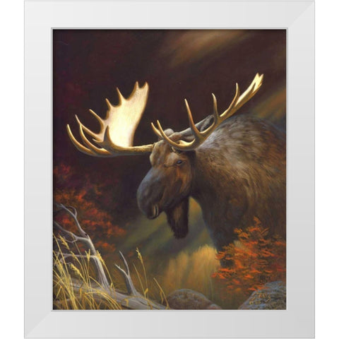 Moose Portrait White Modern Wood Framed Art Print by Stans, Leo