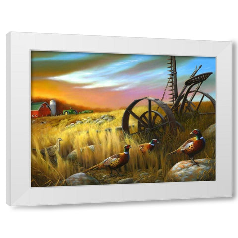 Pheasants I White Modern Wood Framed Art Print by Stans, Leo
