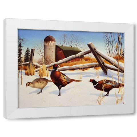 Pheasants II White Modern Wood Framed Art Print by Stans, Leo