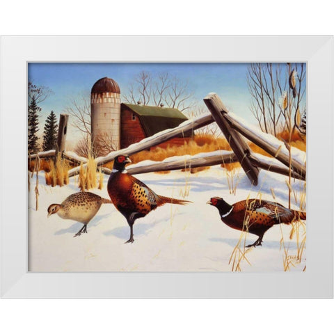 Pheasants II White Modern Wood Framed Art Print by Stans, Leo