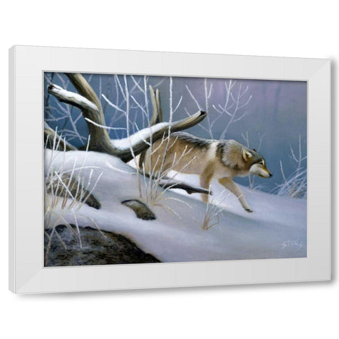 Lone Wolf White Modern Wood Framed Art Print by Stans, Leo