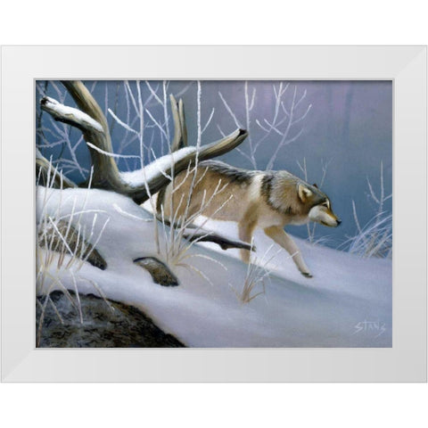 Lone Wolf White Modern Wood Framed Art Print by Stans, Leo