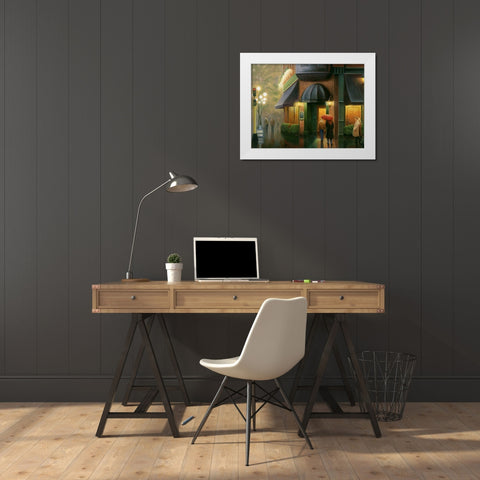 Rainy Day Pub White Modern Wood Framed Art Print by Stans, Leo