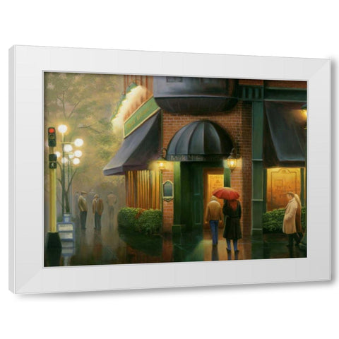 Rainy Day Pub White Modern Wood Framed Art Print by Stans, Leo