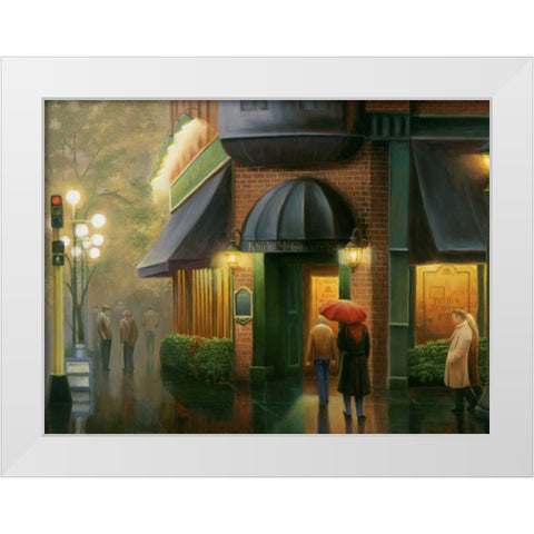 Rainy Day Pub White Modern Wood Framed Art Print by Stans, Leo