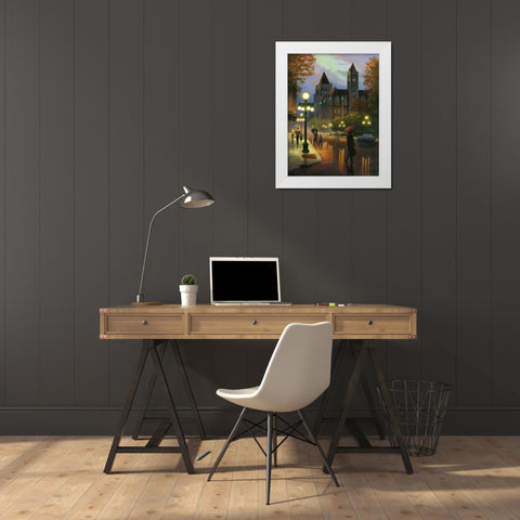 Rainy Twilight White Modern Wood Framed Art Print by Stans, Leo