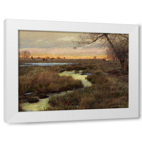 Elk and Creek White Modern Wood Framed Art Print by Vest, Chris