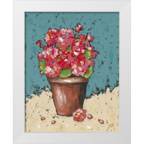 Bright Geraniums White Modern Wood Framed Art Print by Reynolds, Jade