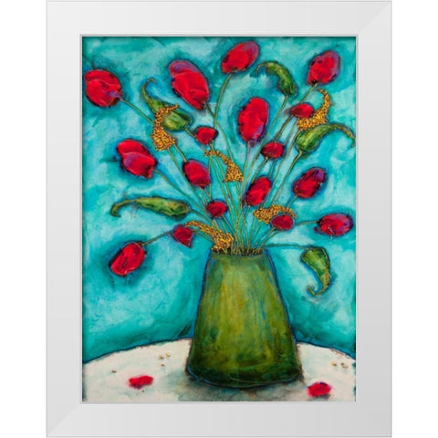 Flowers in Green Vase White Modern Wood Framed Art Print by Quin, Marabeth