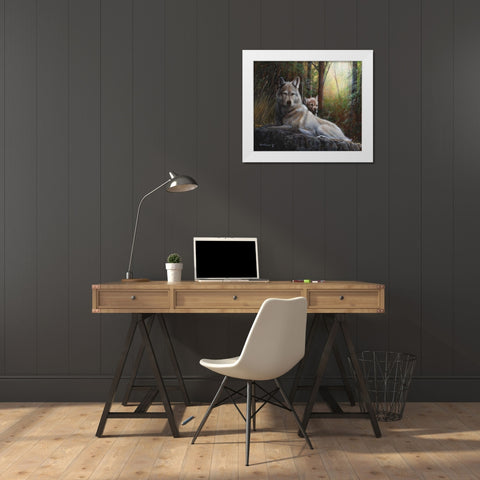 Recumbent Wolves White Modern Wood Framed Art Print by Daniel, Kevin