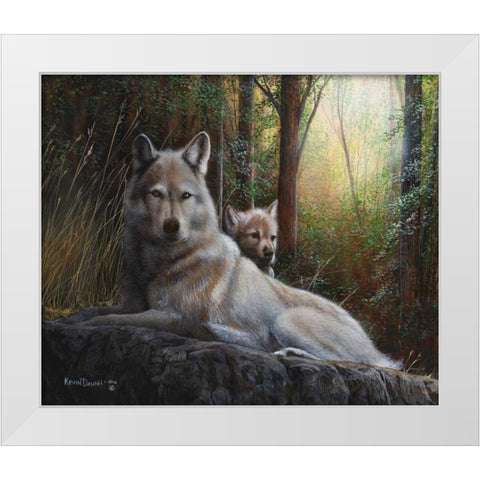 Recumbent Wolves White Modern Wood Framed Art Print by Daniel, Kevin