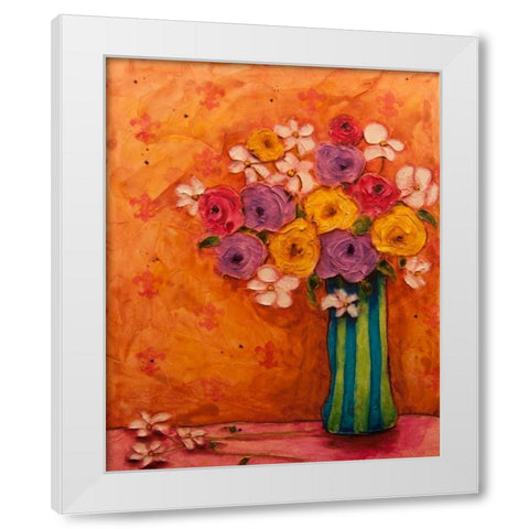 Bouquet in Striped Vase White Modern Wood Framed Art Print by Quin, Marabeth