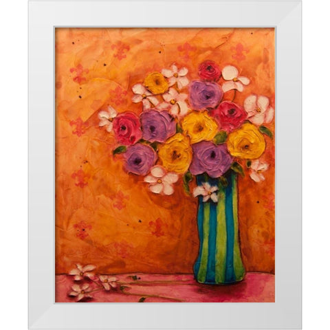 Bouquet in Striped Vase White Modern Wood Framed Art Print by Quin, Marabeth