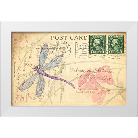 Postcard Dragonfly I White Modern Wood Framed Art Print by Pallan, Nancy S.