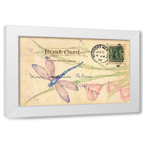 Postcard Dragonfly II White Modern Wood Framed Art Print by Pallan, Nancy S.