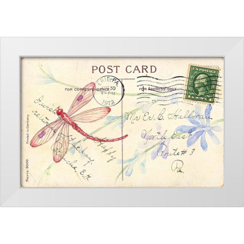 Postcard Dragonfly IV White Modern Wood Framed Art Print by Pallan, Nancy S.