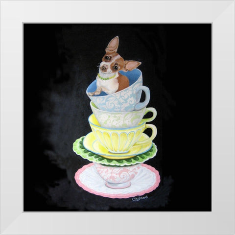 Chihuahua Teacups White Modern Wood Framed Art Print by Dillon, Carol