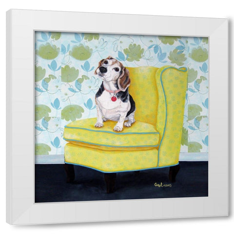 Beagle on Yellow White Modern Wood Framed Art Print by Dillon, Carol