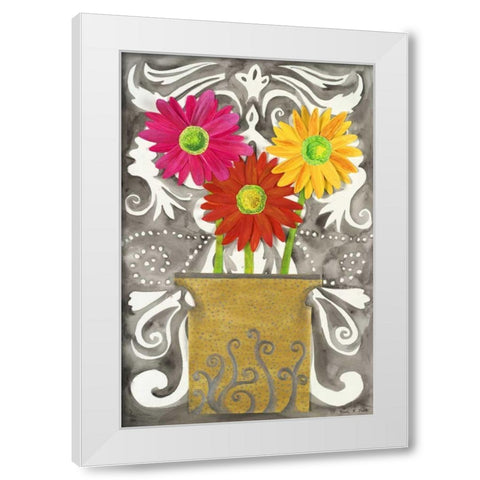 3 Tin Flowers White Modern Wood Framed Art Print by Smith, Kaeli
