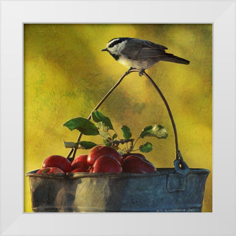Apples and Chickadee White Modern Wood Framed Art Print by Vest, Chris