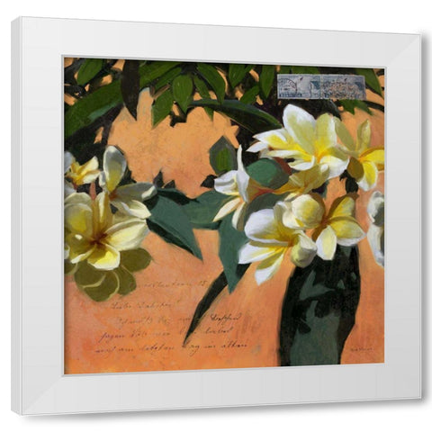 Plumeria and Postage I White Modern Wood Framed Art Print by Novak, Rick