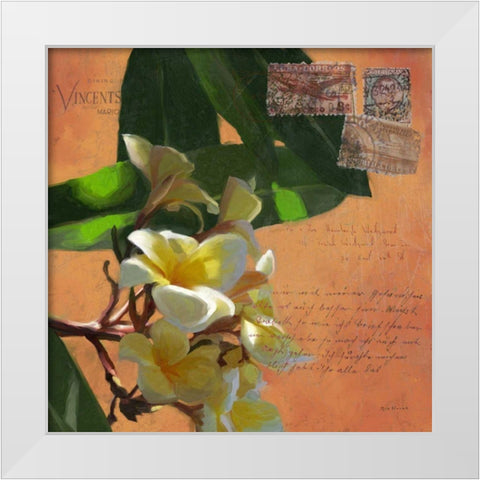 Plumeria and Postage II White Modern Wood Framed Art Print by Novak, Rick
