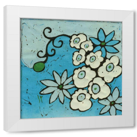 Aqua Batik Botanical IV White Modern Wood Framed Art Print by Davis, Andrea