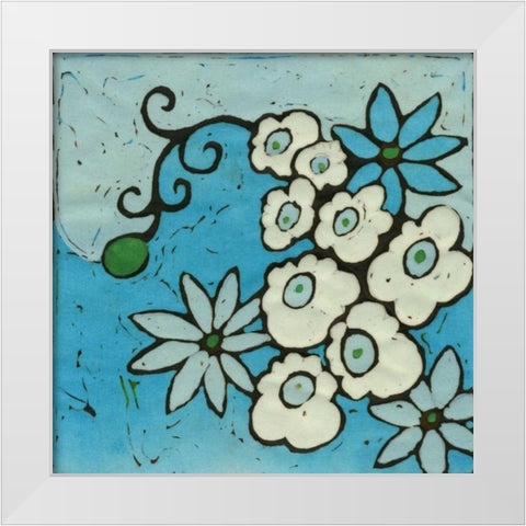 Aqua Batik Botanical IV White Modern Wood Framed Art Print by Davis, Andrea