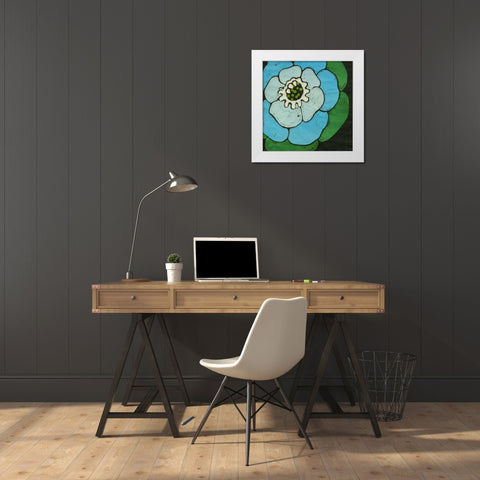 Aqua Batik Botanical V White Modern Wood Framed Art Print by Davis, Andrea