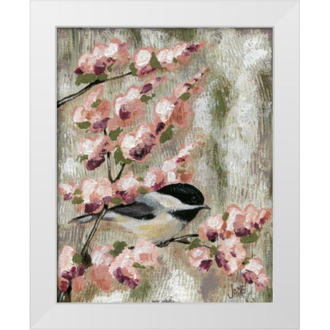 Cherry Blossom Bird I White Modern Wood Framed Art Print by Reynolds, Jade