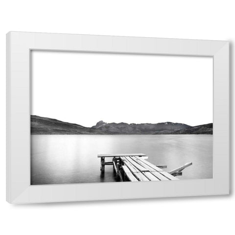 Lake with Dock White Modern Wood Framed Art Print by Nalbandian, Nish