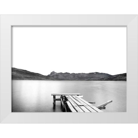 Lake with Dock White Modern Wood Framed Art Print by Nalbandian, Nish