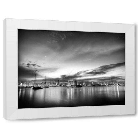 BandW Sunset Reflections White Modern Wood Framed Art Print by Nalbandian, Nish