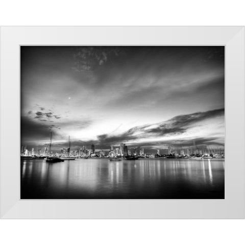 BandW Sunset Reflections White Modern Wood Framed Art Print by Nalbandian, Nish