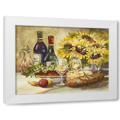 Wine and Sunflowers White Modern Wood Framed Art Print by Van Dijk, Jerianne