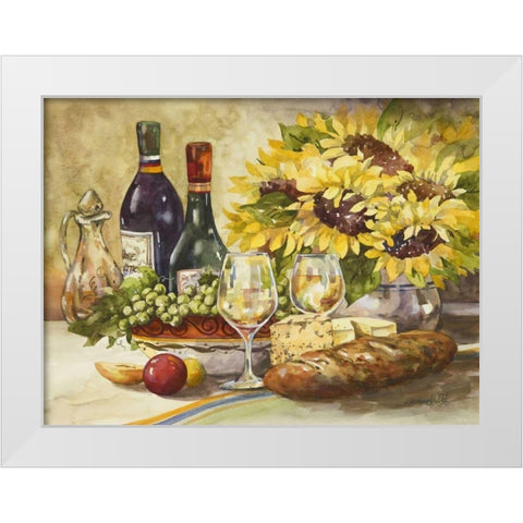 Wine and Sunflowers White Modern Wood Framed Art Print by Van Dijk, Jerianne