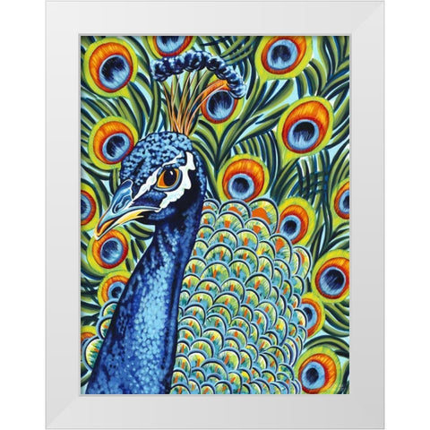 Plumed Peacock I White Modern Wood Framed Art Print by Vitaletti, Carolee