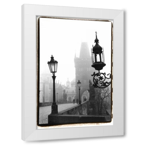 Charles Bridge in Morning Fog I White Modern Wood Framed Art Print by DeNardo, Laura