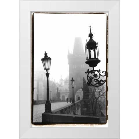 Charles Bridge in Morning Fog I White Modern Wood Framed Art Print by DeNardo, Laura