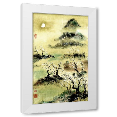 Viewing Plum Blossoms in Moonlight White Modern Wood Framed Art Print by Rae, Nan