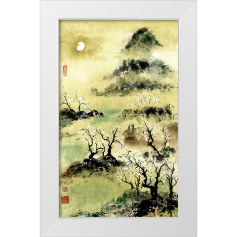 Viewing Plum Blossoms in Moonlight White Modern Wood Framed Art Print by Rae, Nan