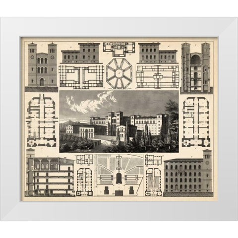 Antique City Plan III White Modern Wood Framed Art Print by Vision Studio