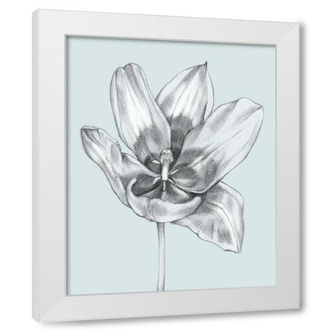 Silvery Blue Tulips II White Modern Wood Framed Art Print by Goldberger, Jennifer