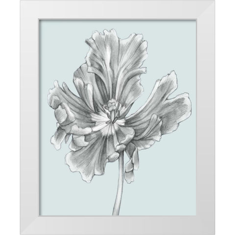 Silvery Blue Tulips III White Modern Wood Framed Art Print by Goldberger, Jennifer