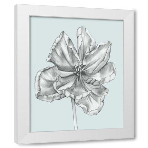 Silvery Blue Tulips IV White Modern Wood Framed Art Print by Goldberger, Jennifer