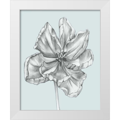 Silvery Blue Tulips IV White Modern Wood Framed Art Print by Goldberger, Jennifer